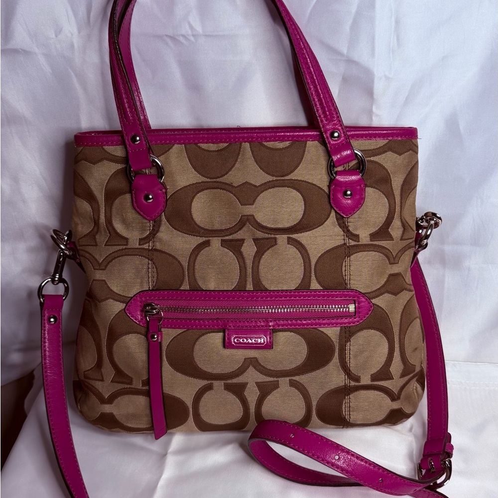 Coach Brown and Pink Signature Shoulder Bag